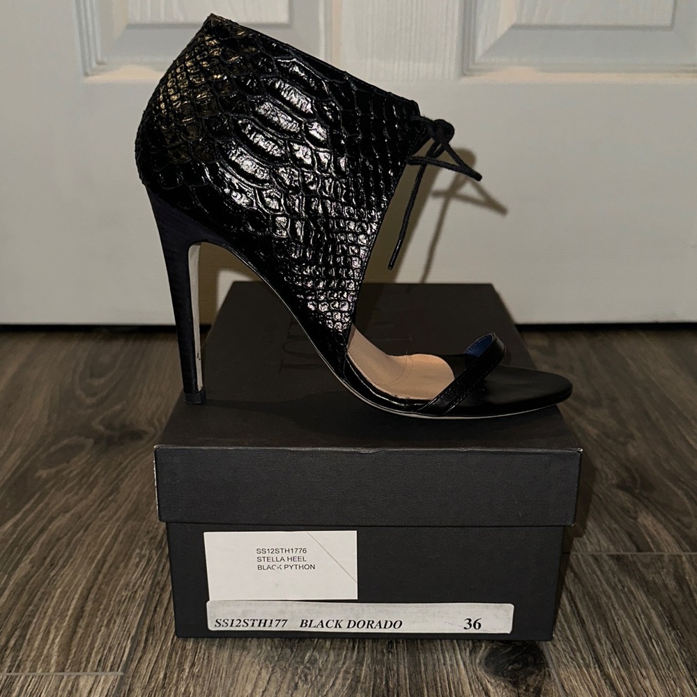 Tibi Stella Heel Black Python Texture Heels